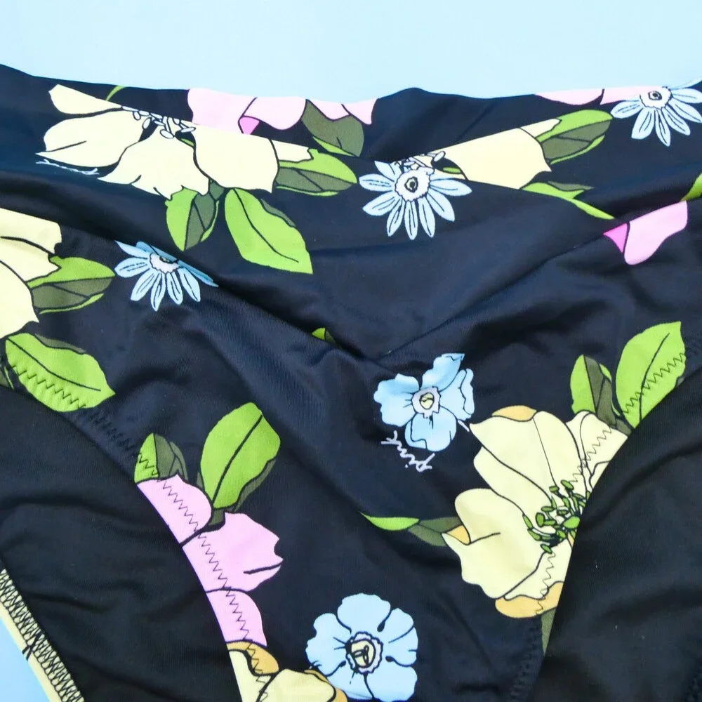 Victorias Secret Small Black Floral High-waisted Ruffle‎ Bikini Bottom Swimwear